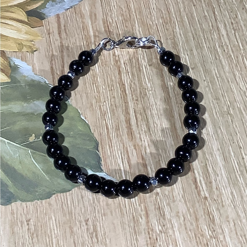 Black jasper beaded bracelet handmade jewelry bracelet